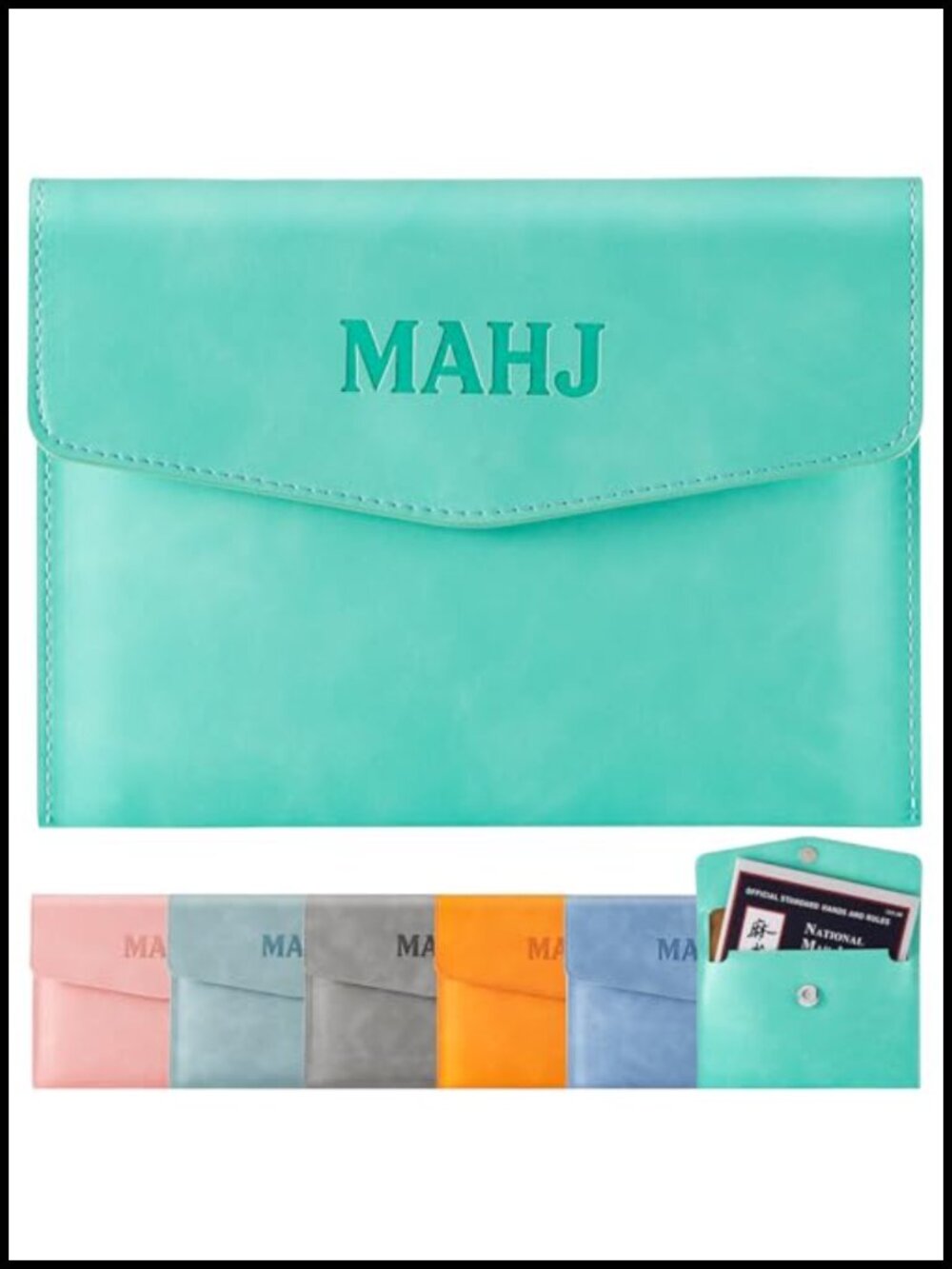 PU Leather Mahjong Card Holder Magnetic Snap Closure Travel Organizer Game